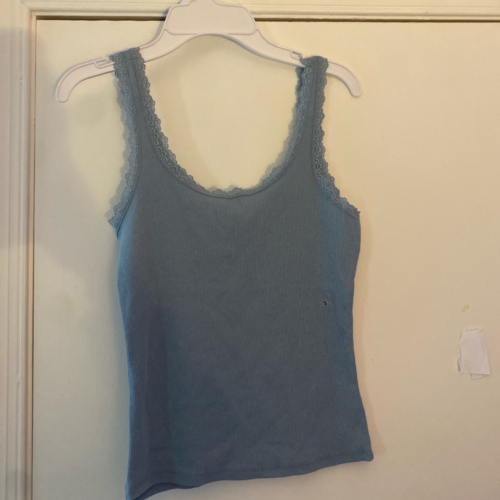 Women's Lace Trim Blue Tank Top
